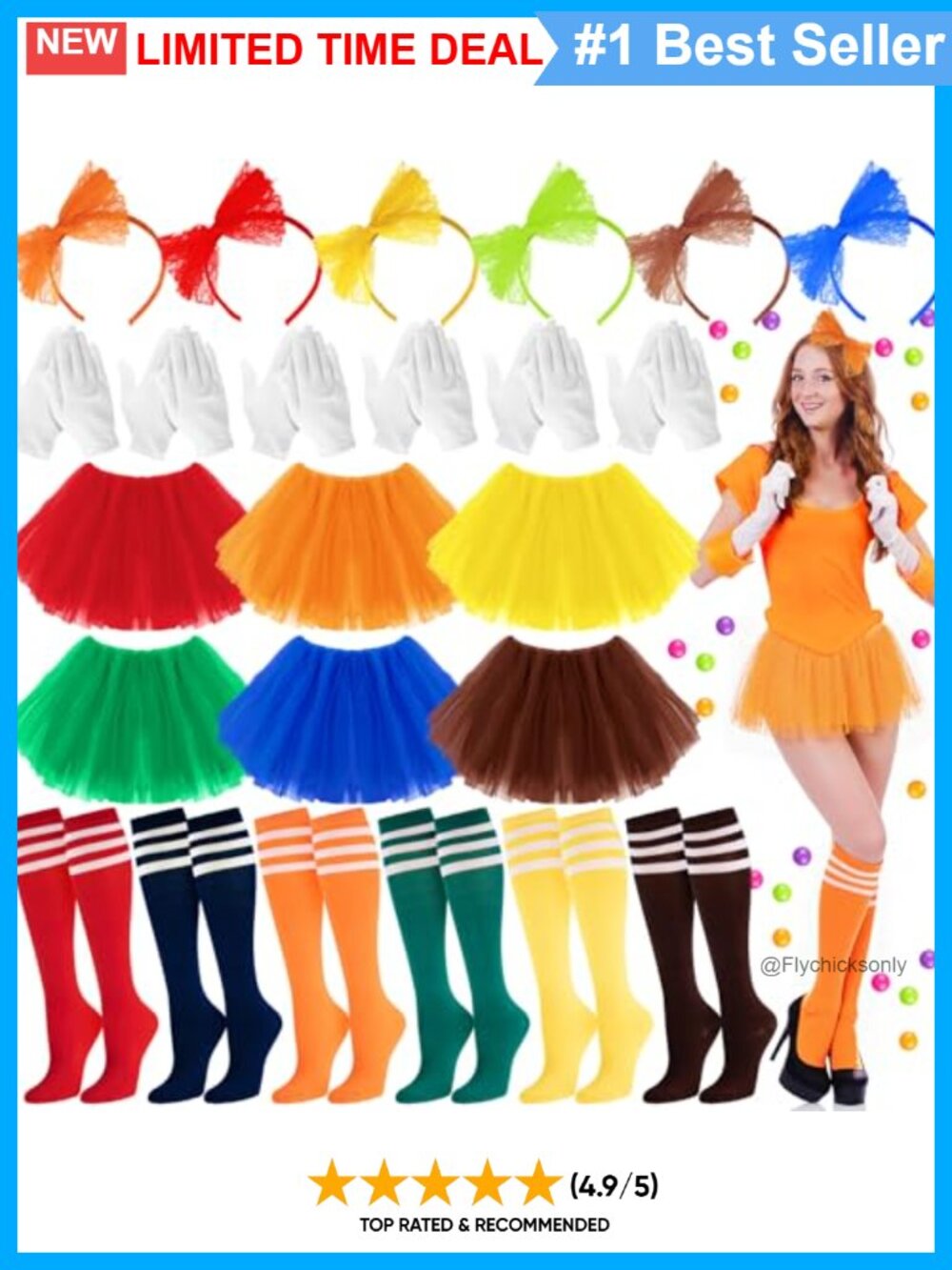 Halloween Tutu Skirt Set Striped Socks Headband Gloves Costume Accessory